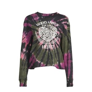 No Boundaries NWT Juniors' Cropped "Good Vibes" Tie Dye Long Sleeve Top 783